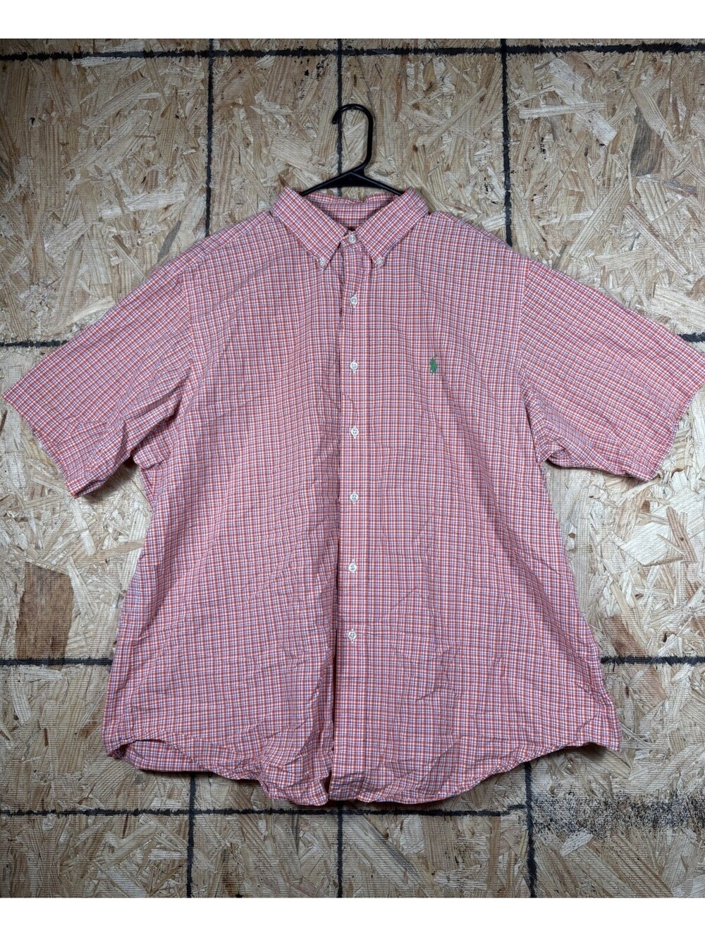 Ralph Lauren Classic Fit Short Sleeve Button Down Orange Plaid Checker Size XL